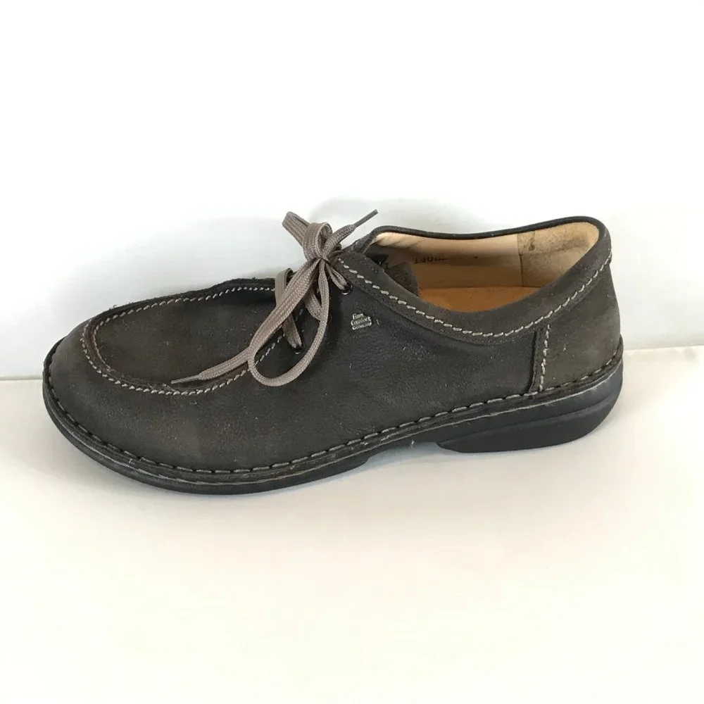 Mens Size 8 Finn Comfort Gray Leather Oxford Shoes with Contrast Stitching